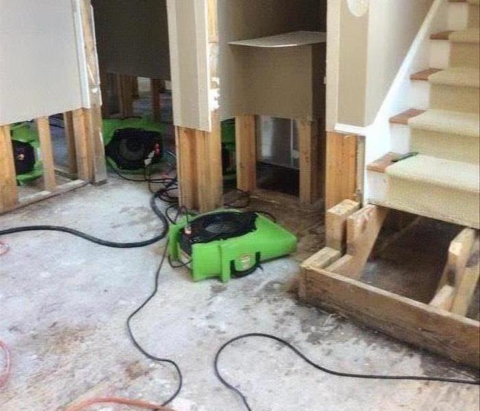bare floors, staircase green fans