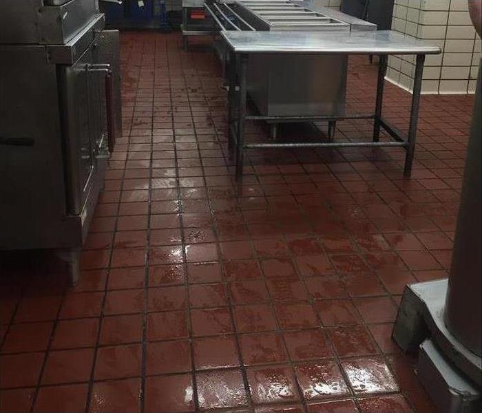 commercial kitchen, wet floor
